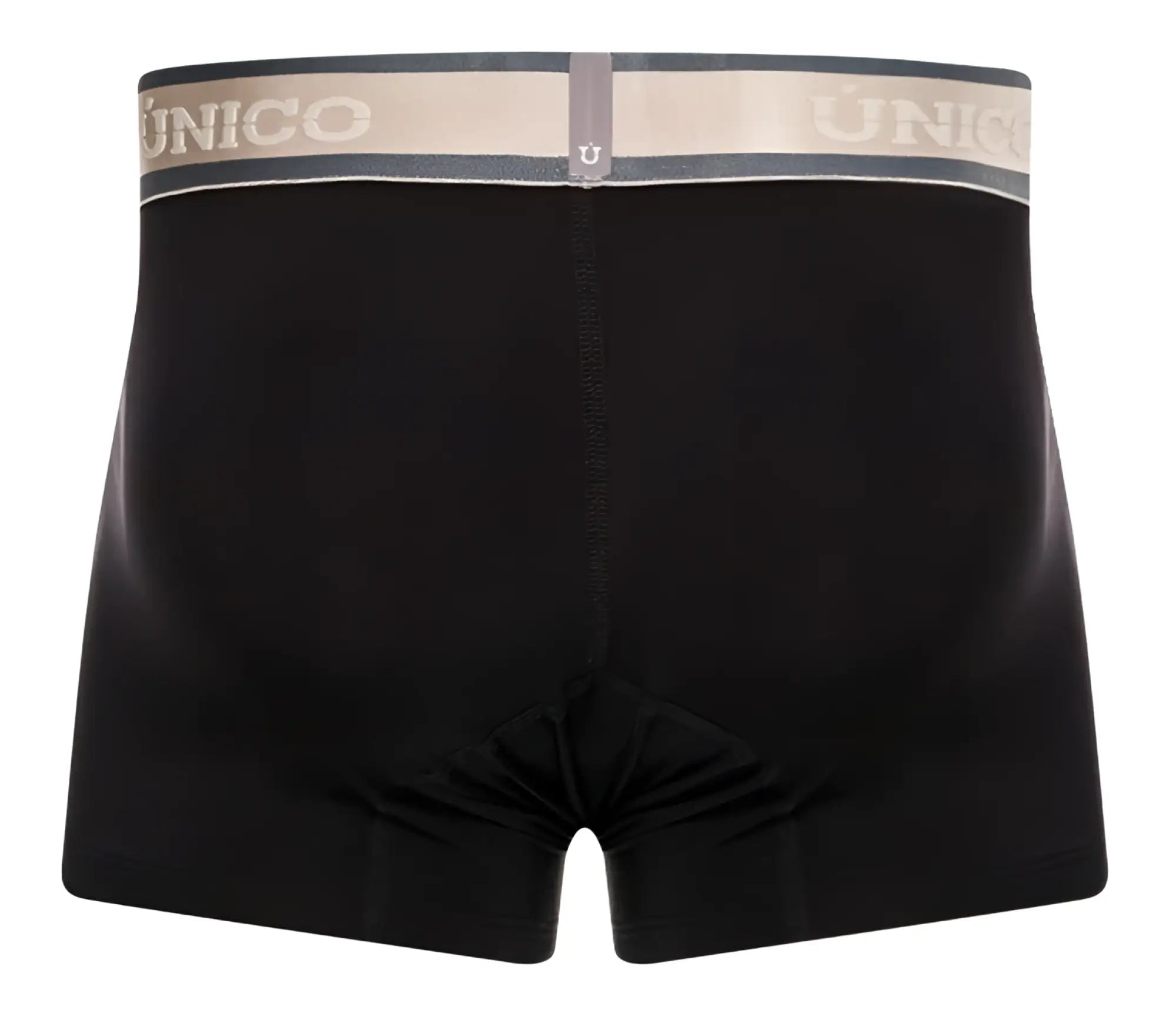 Black unico boxer briefs with gray and beige elastic waistband featuring brand name in white lettering model 24100100126