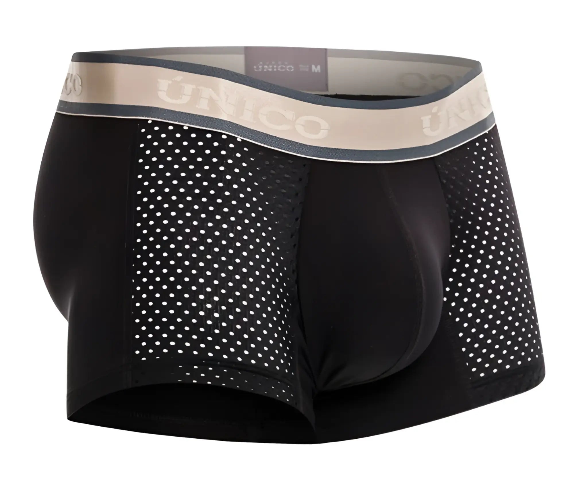 Black unico 24100100126 tamiz trunks with beige gray waistband and white perforated mesh side panels