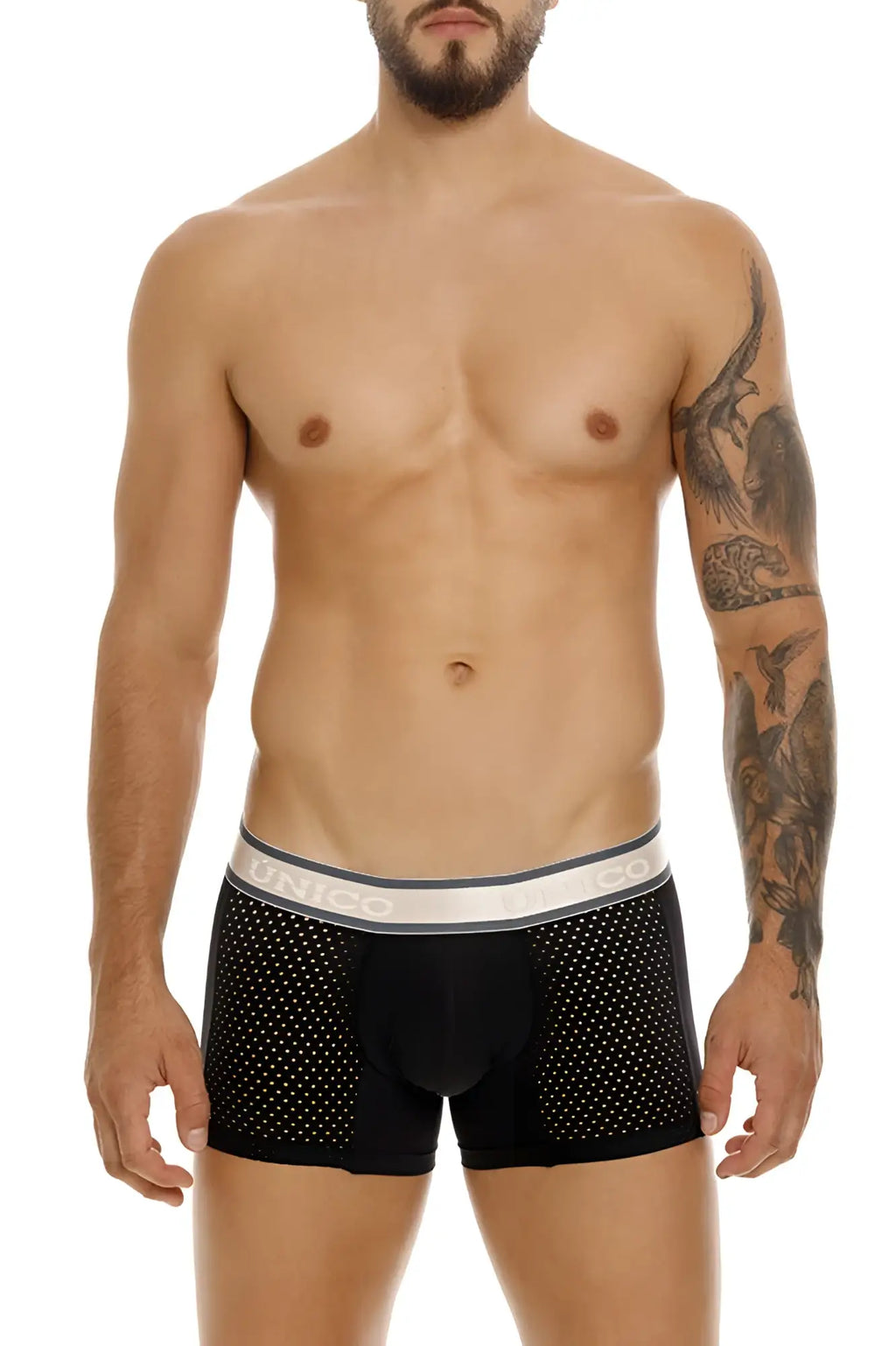 Black unico 24100100126 tamiz trunks boxer briefs with white elastic waistband in mesh fabric color 99 black