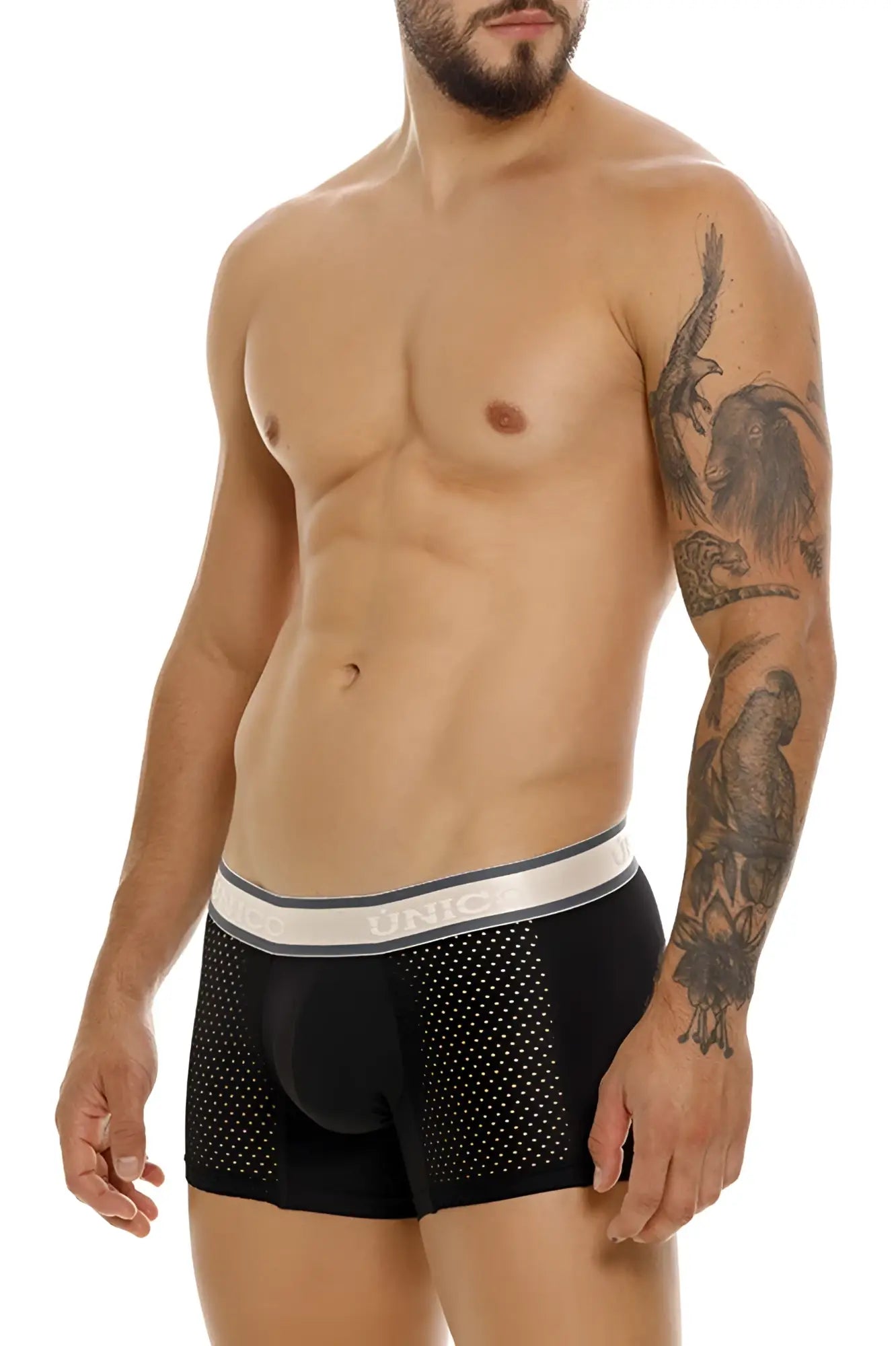 Black unic mesh boxer briefs with white and gray elastic waistband unisex trunk for comfortable wear