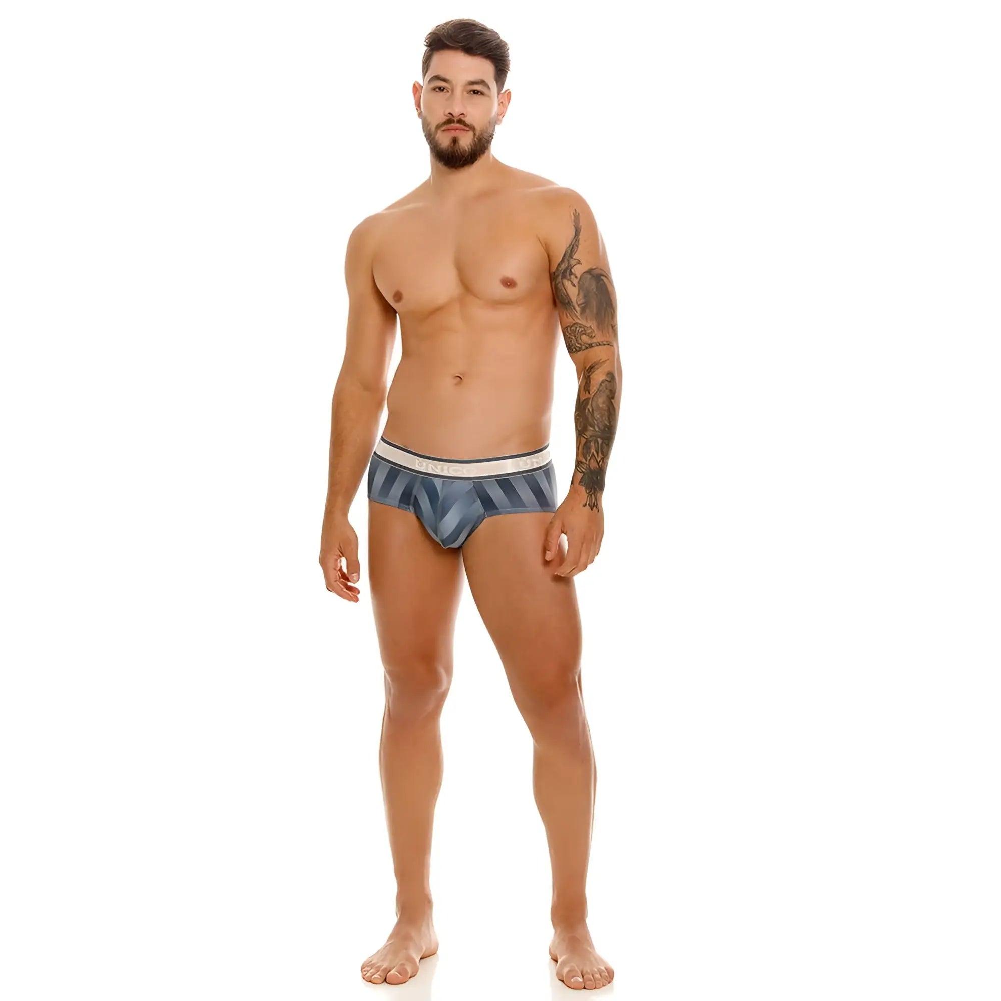 Unico 24100101114 Ejes briefs in blue and white geometric pattern for men with comfortable fabric in gray color