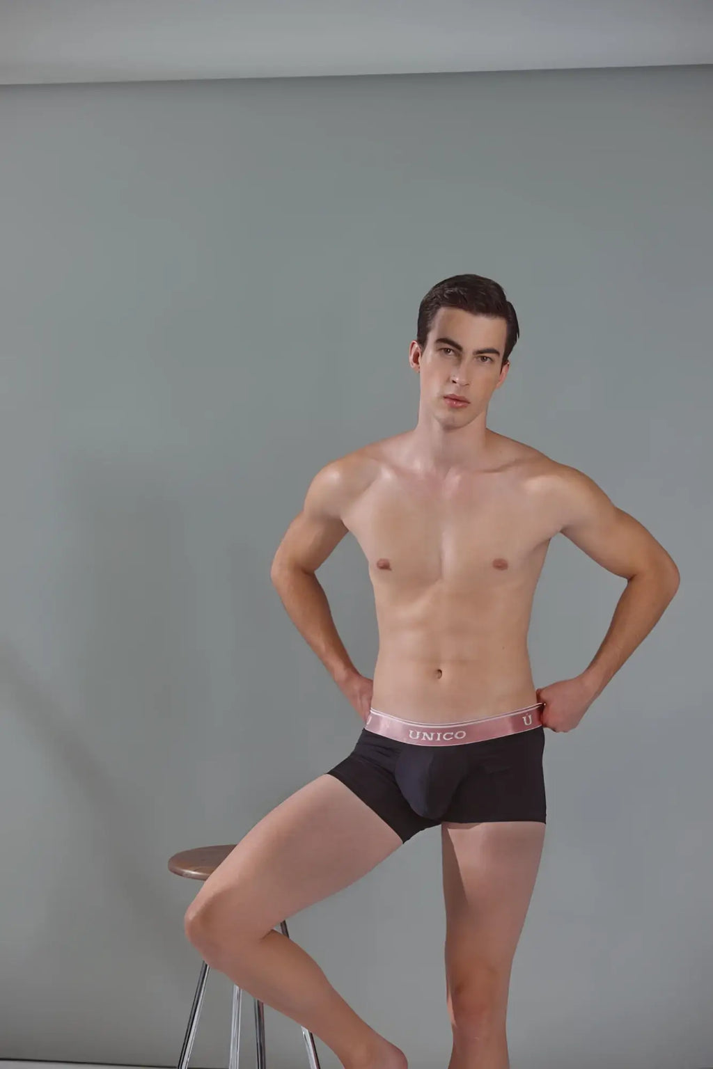 Black unico boxer briefs with pink elastic waistband in oro rosa trunks color 99 black for comfortable wear