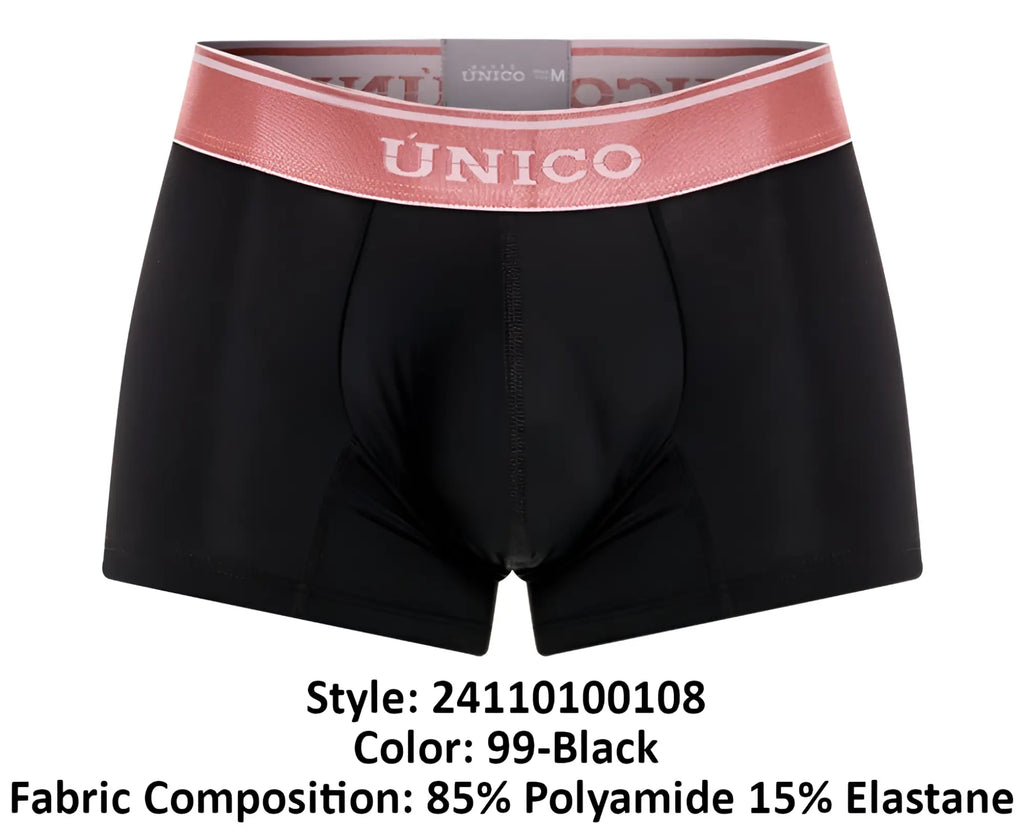 Black Unico 24110100108 Oro Rosa men’s boxer briefs with pink elastic waistband and white brand lettering