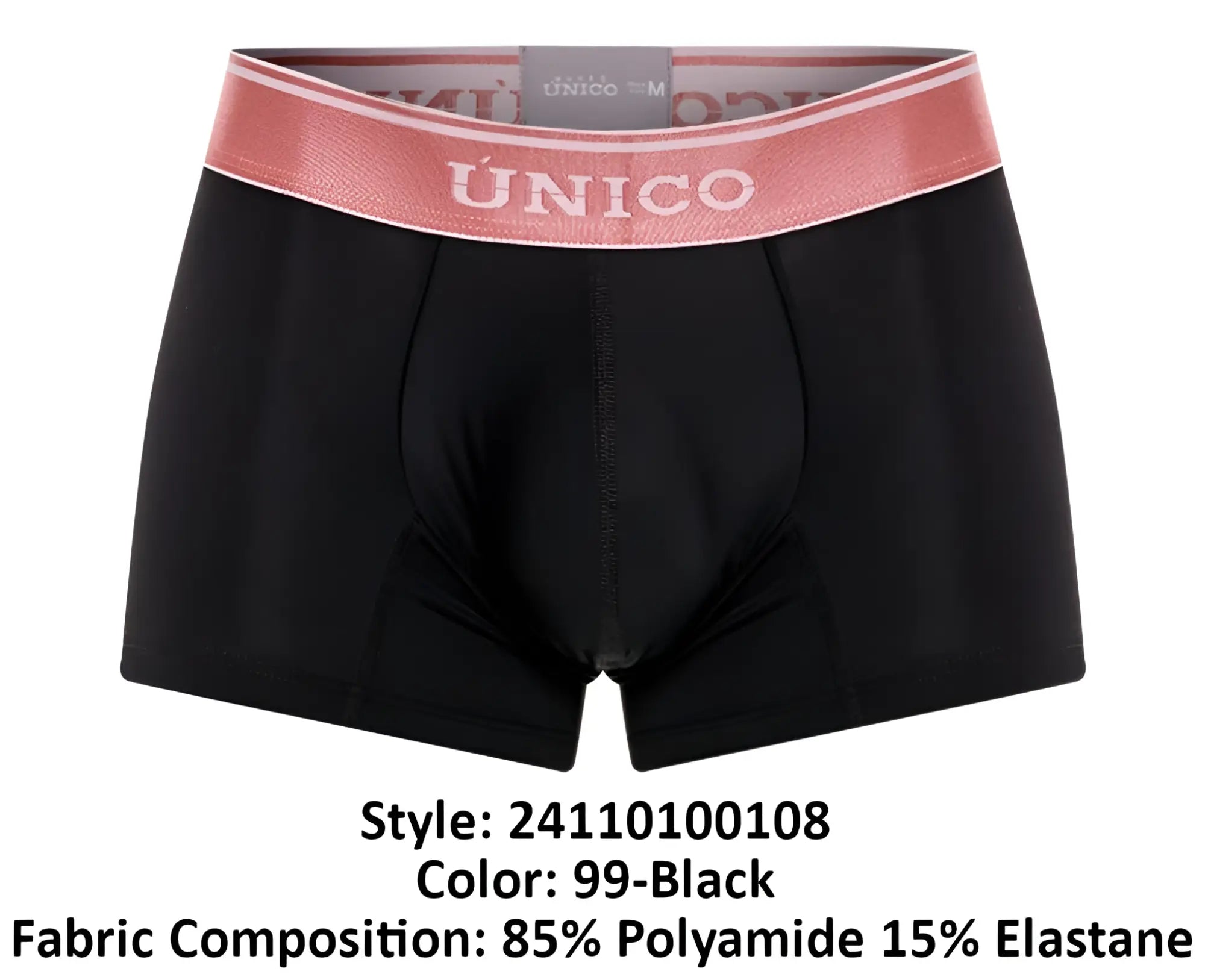 Black Unico 24110100108 Oro Rosa men’s boxer briefs with pink elastic waistband and white brand lettering