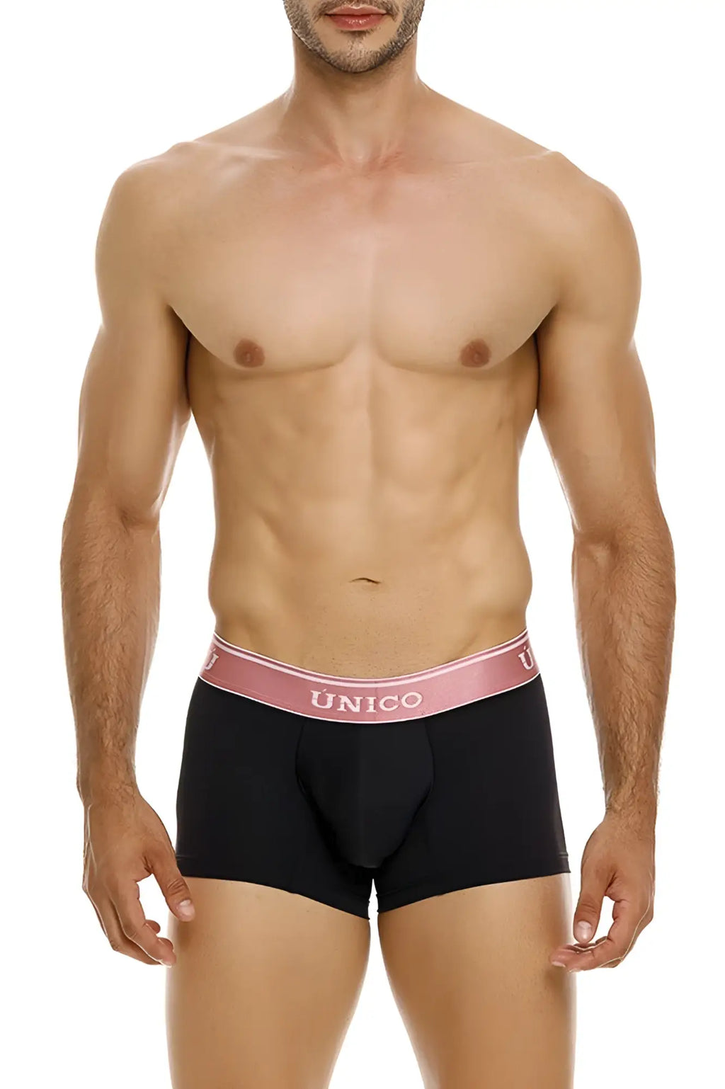 Black unico 24110100108 oro rosa men’s briefs with pink elastic waistband and white brand name lettering