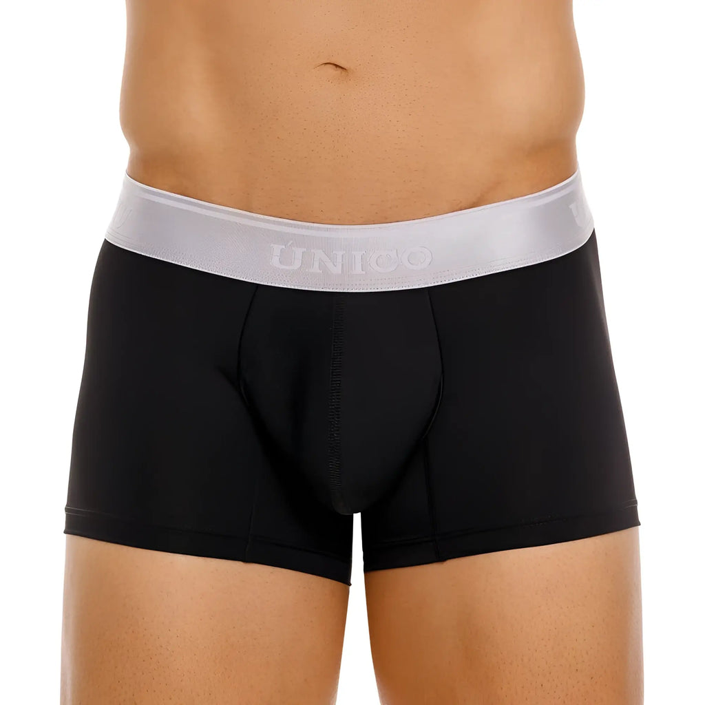 Black unico boxer briefs with a silver waistband from unico 24110100109 argento trunks color 99-black