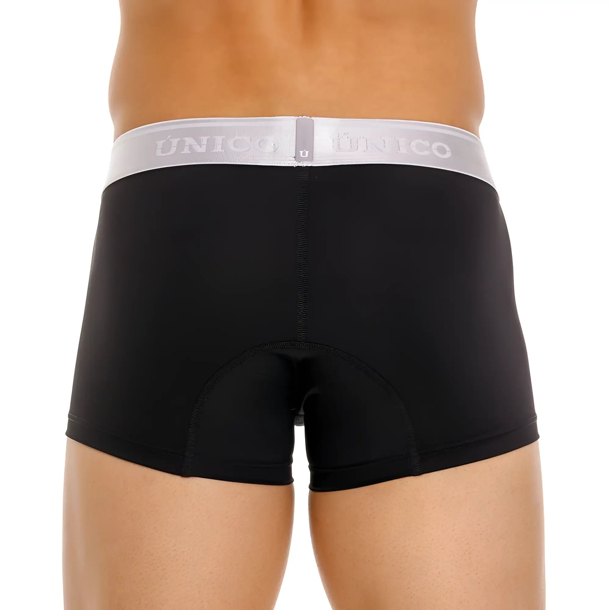 Black unico 24110100109 argento trunks with white elastic waistband and gray brand lettering in color 99-black boxer briefs