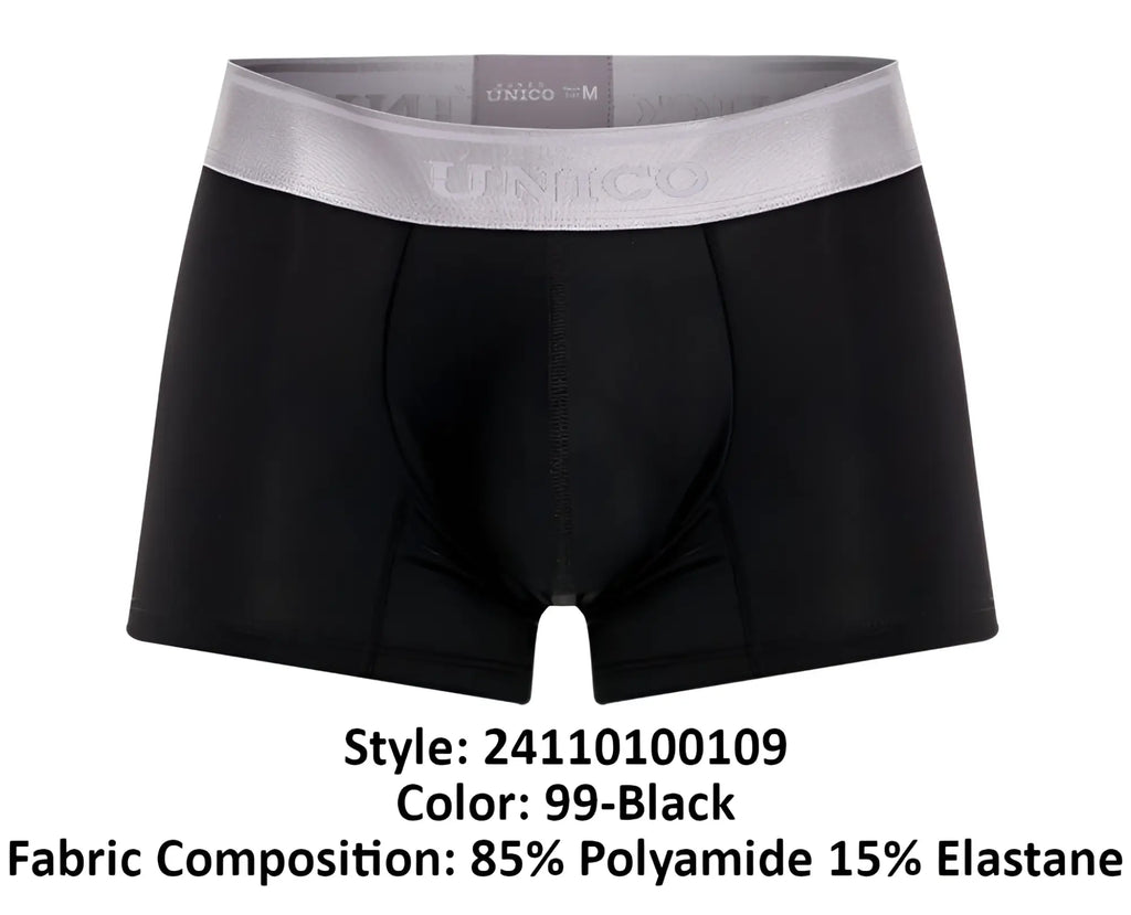 Black unico 24110100109 argento men’s boxer briefs with silver waistband made of soft stretch fabric
