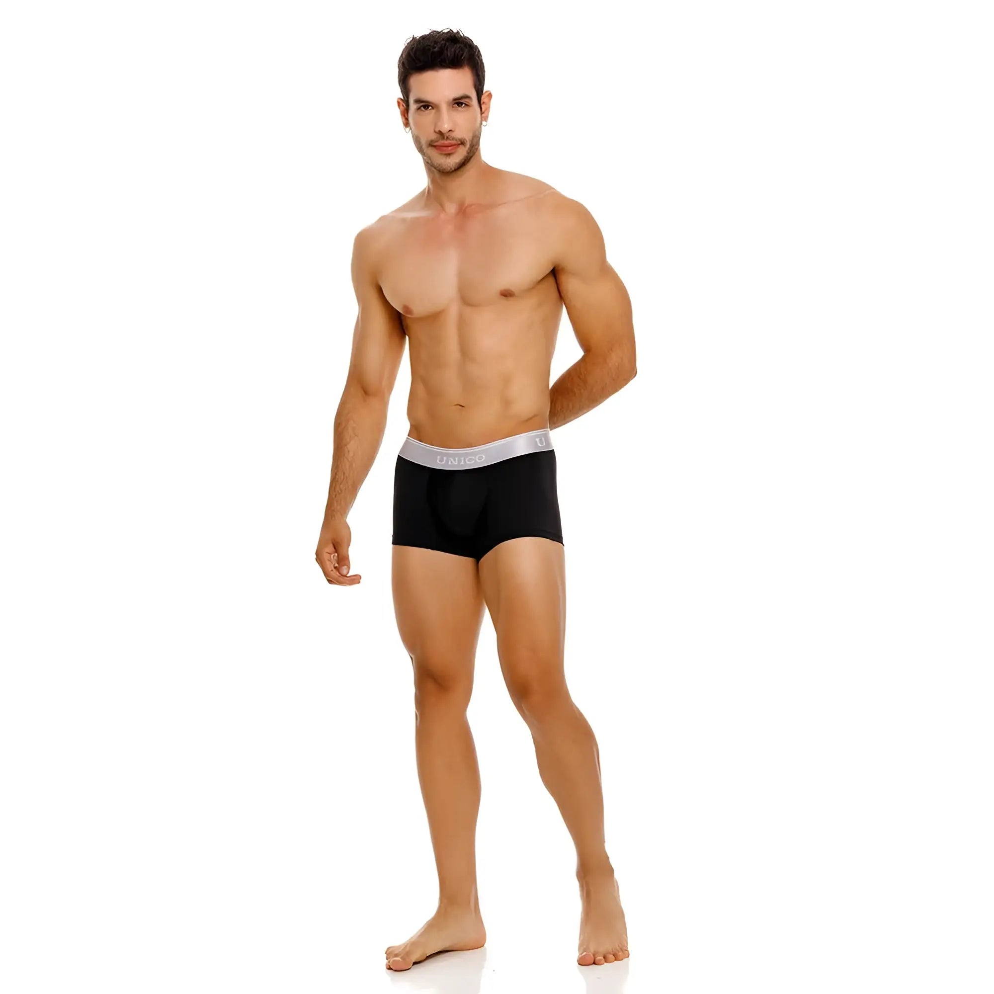 Black men’s briefs unico 24110100109 argento trunks with silver virgo waistband in black color
