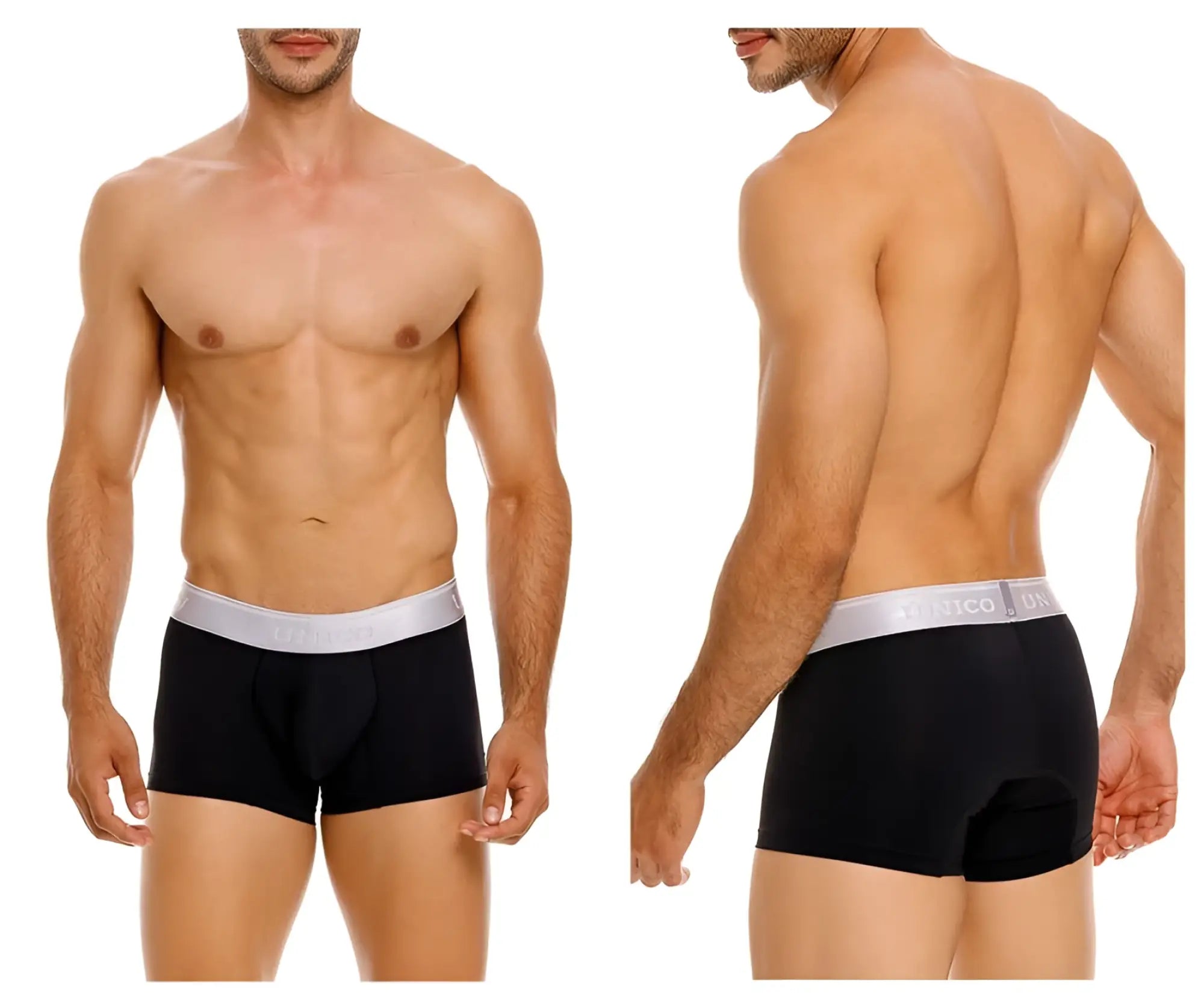 Black men’s briefs unico 24110100109 argento trunks color 99-black with silver waistband and marcos branding