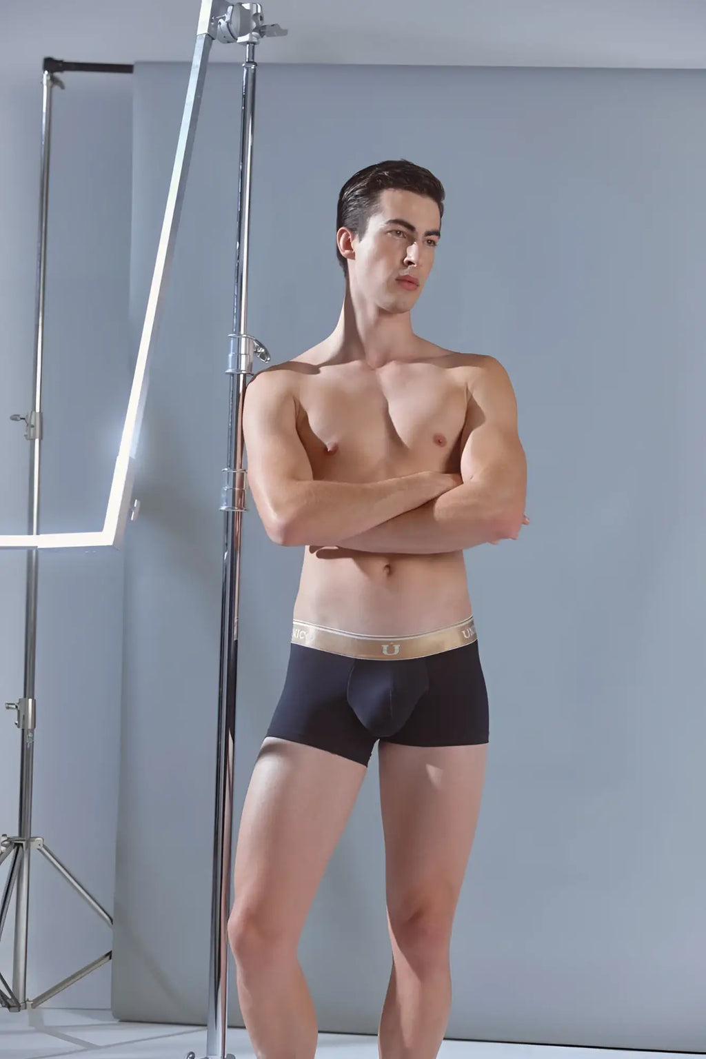 Black mens briefs unico 24110100110 lingote trunks with gold waistband and brand logo in color 99 black