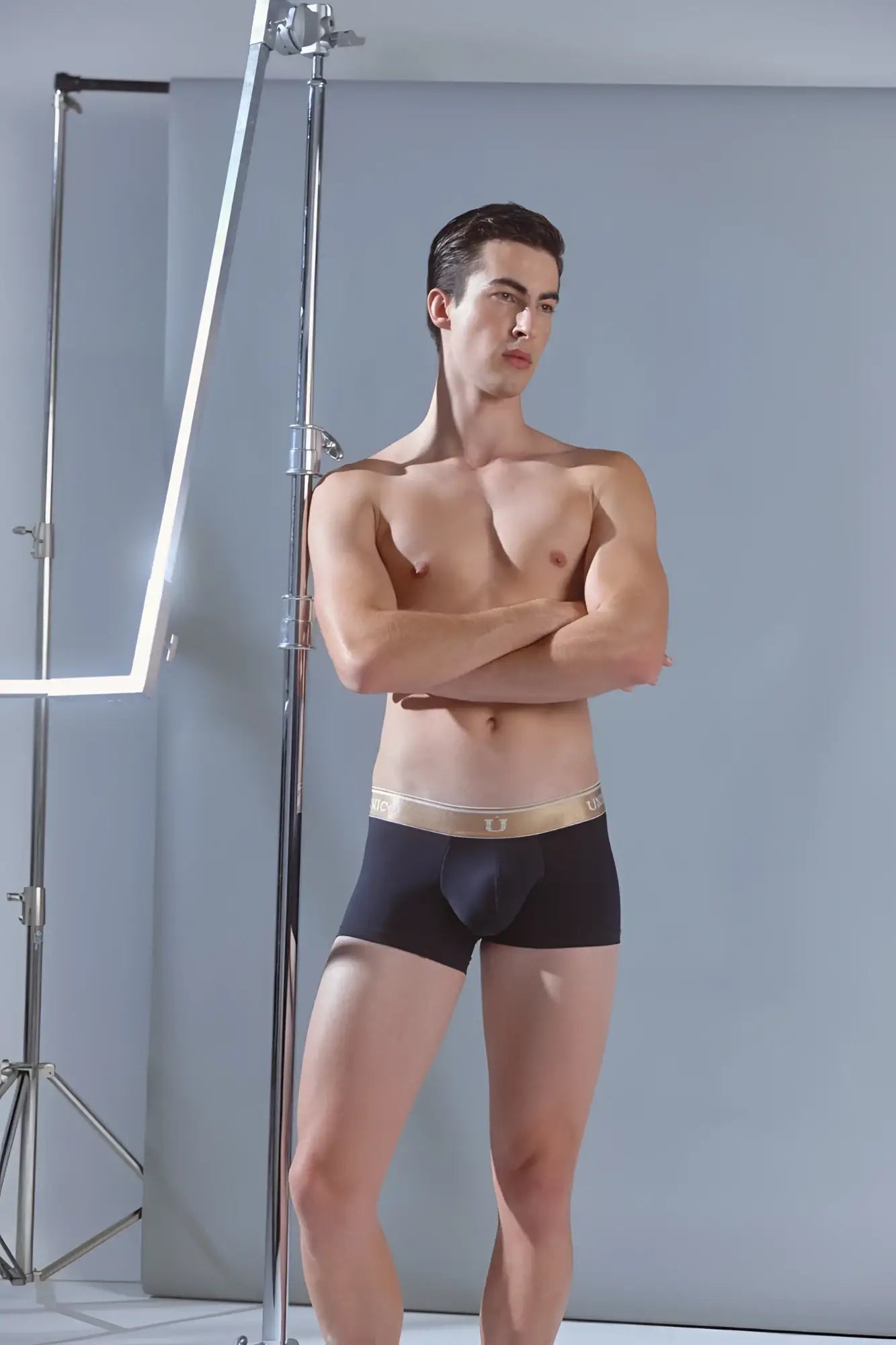 Black mens briefs unico 24110100110 lingote trunks with gold waistband and brand logo in color 99 black