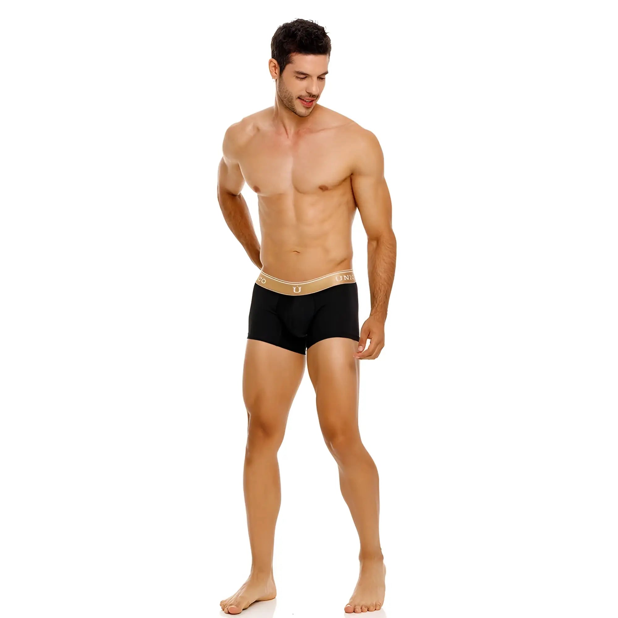 Unico 24110100110 lingote black briefs with gold waistband featuring brand logo in sleek stretch fabric