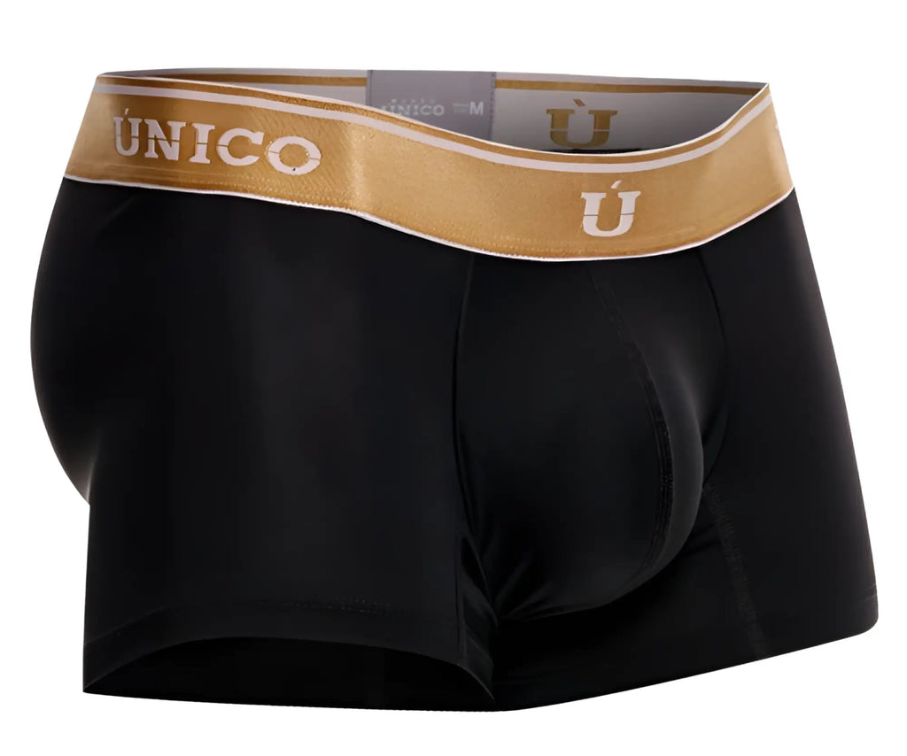 Black unico 24110100110 lingote trunks with gold waistband featuring brand name and logo in color 99-black
