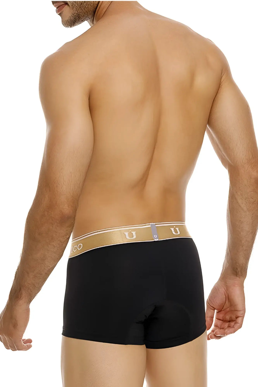 Unico 24110100110 Lingote trunks black men’s briefs with tan elastic waistband featuring brand logo
