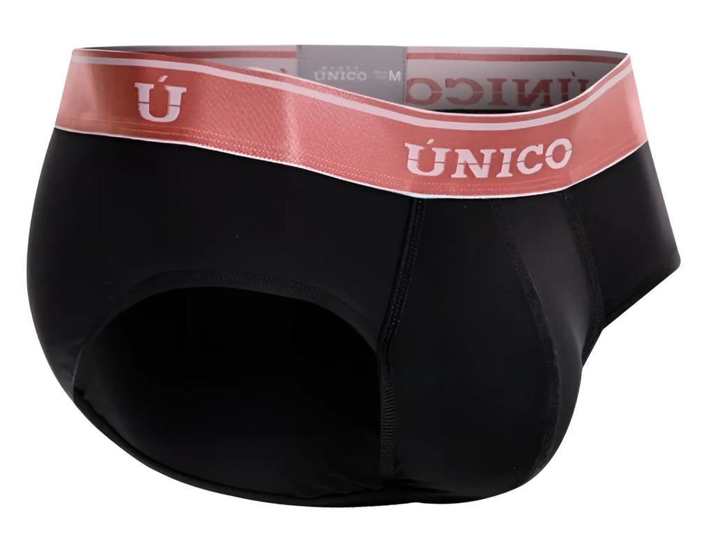 Black unico 24110101108 oro rosa men’s briefs with pink waistband and white brand name lettering