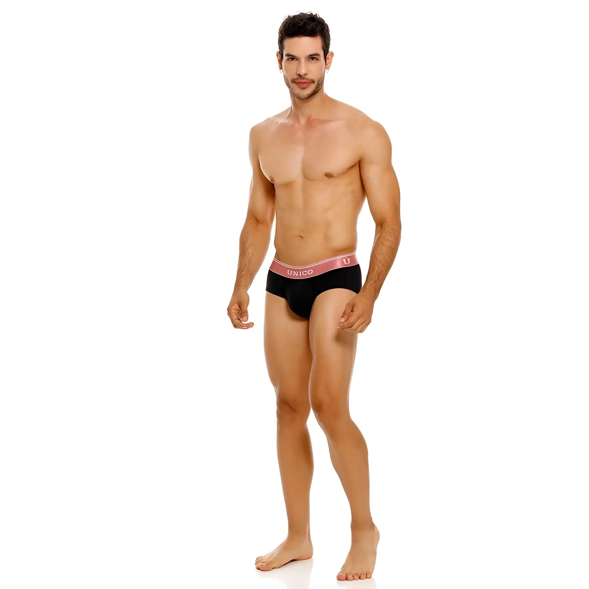 Black unico 24110101108 oro rosa briefs with pink elastic waistband featuring unico brand logo color 99-black