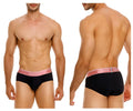 Black unico briefs with pink elastic waistband branded in white lettering from unico 24110101108 oro rosa collection