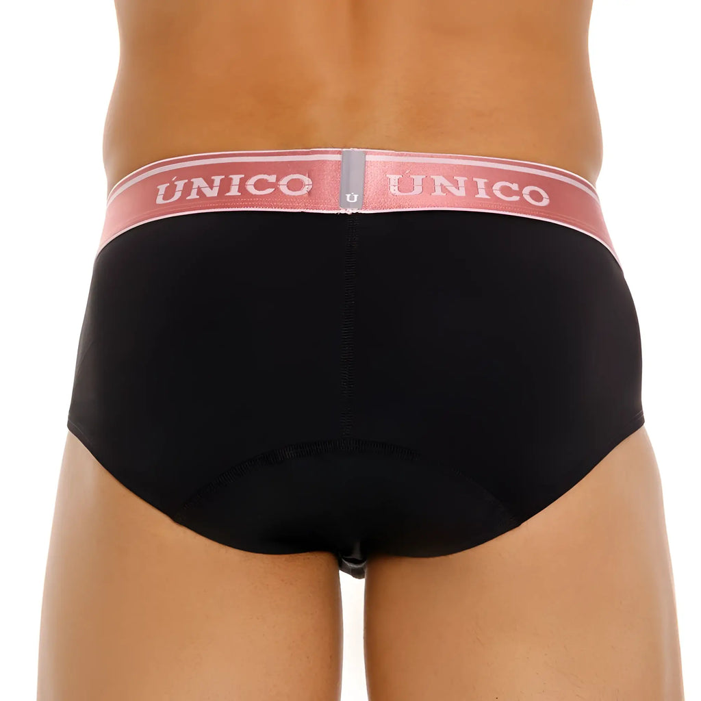 Black unico oro rosa briefs with a pink waistband featuring the brand name in white lettering in color 99-black