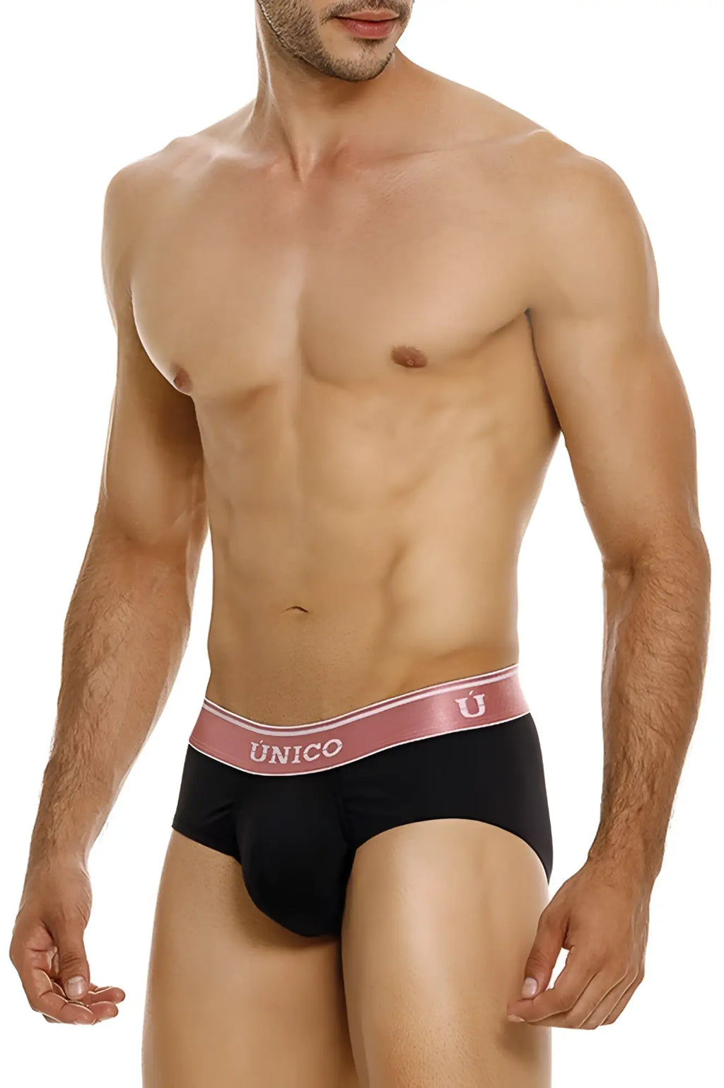 Black unico briefs with pink waistband and logo oro rosa brief 24110101108 color 99 black front view