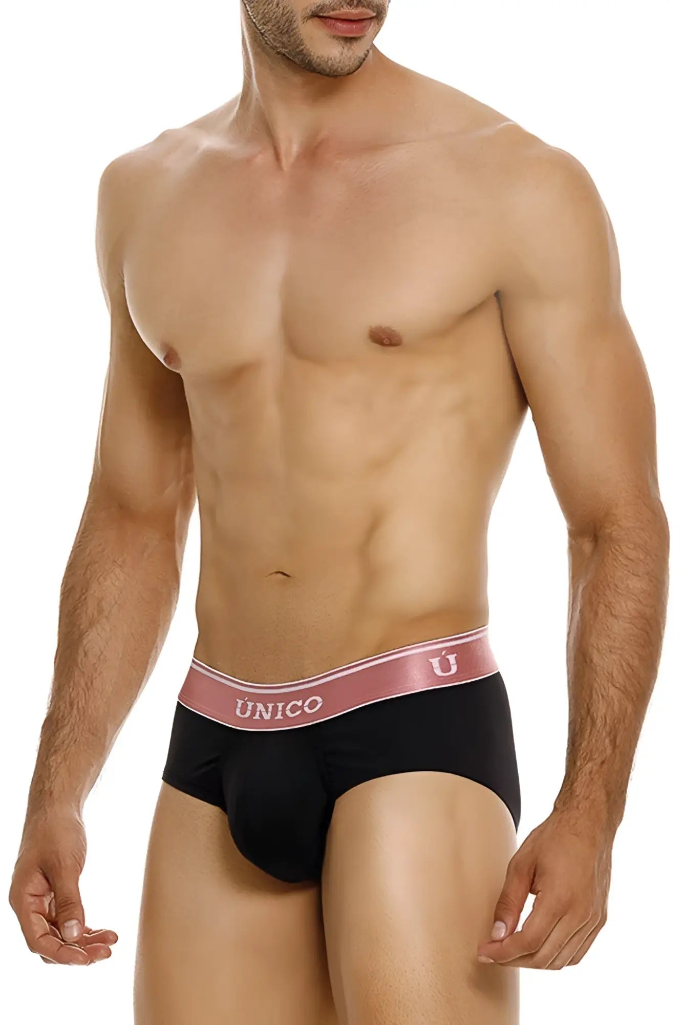 Black unico briefs with pink waistband and logo oro rosa brief 24110101108 color 99 black front view