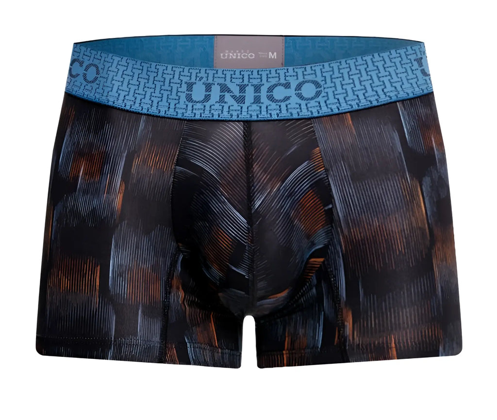 Unico epitome trunks men’s boxer briefs in blue and black with a textured abstract pattern color 99-black
