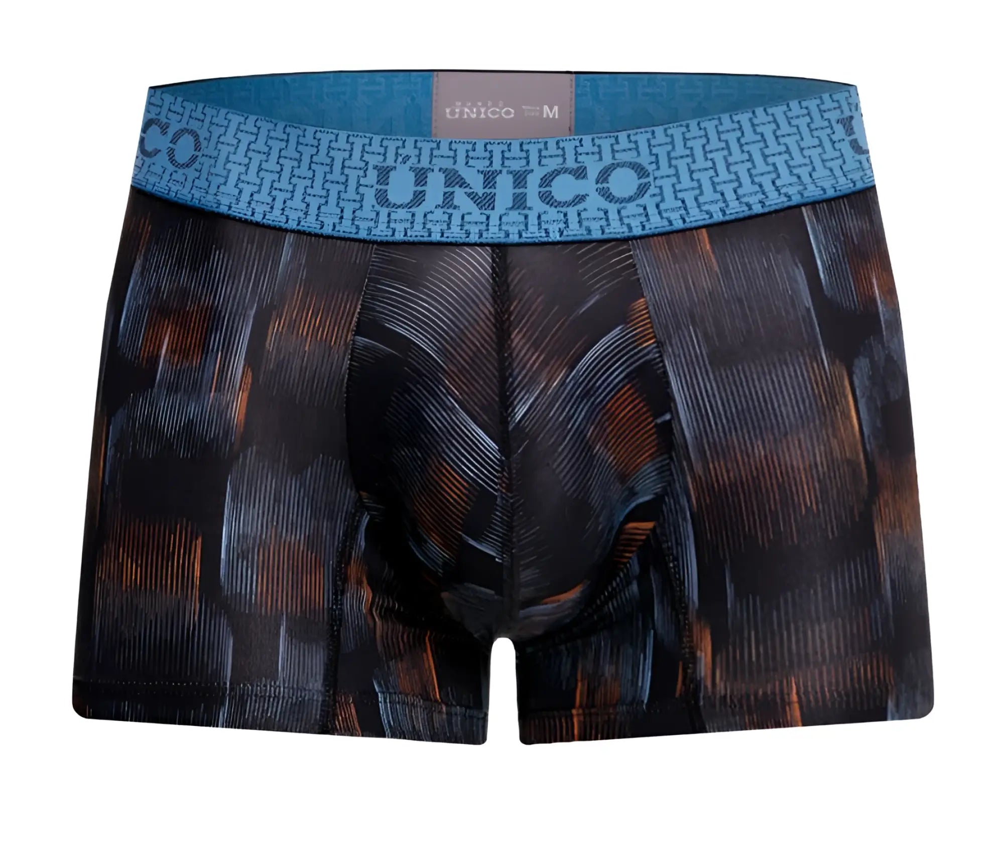 Unico epitome trunks men’s boxer briefs in blue and black with a textured abstract pattern color 99-black