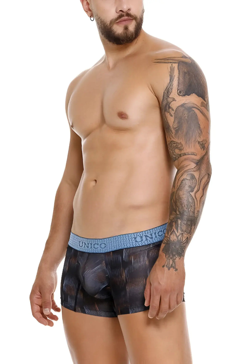 Dark blue and black patterned unico epitome trunks with light blue elastic waistband color 99 black