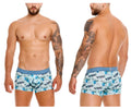 Unico 25020100104 Abalon blue and white floral patterned men’s briefs with textured elastic waistband