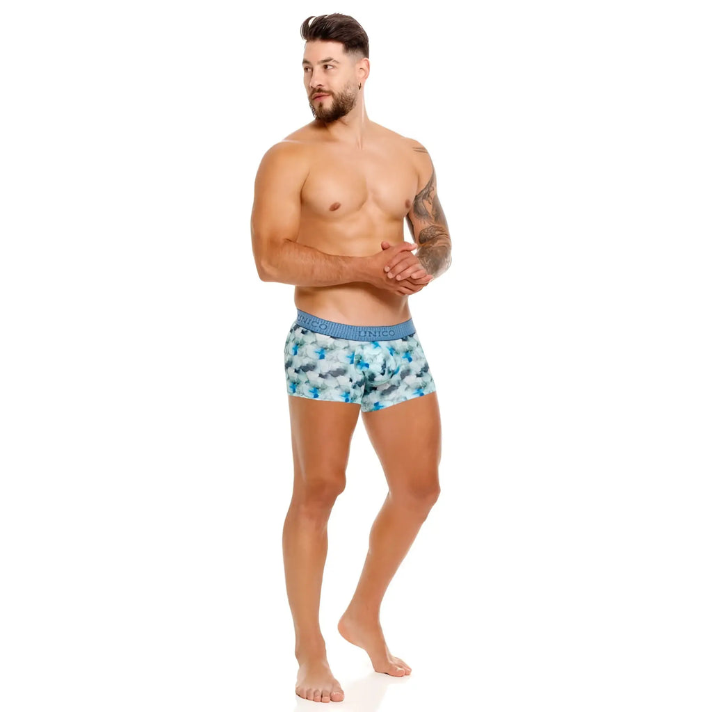 Unico abalon trunks color 43-blue blue and white patterned boxer briefs with solid blue waistband front view