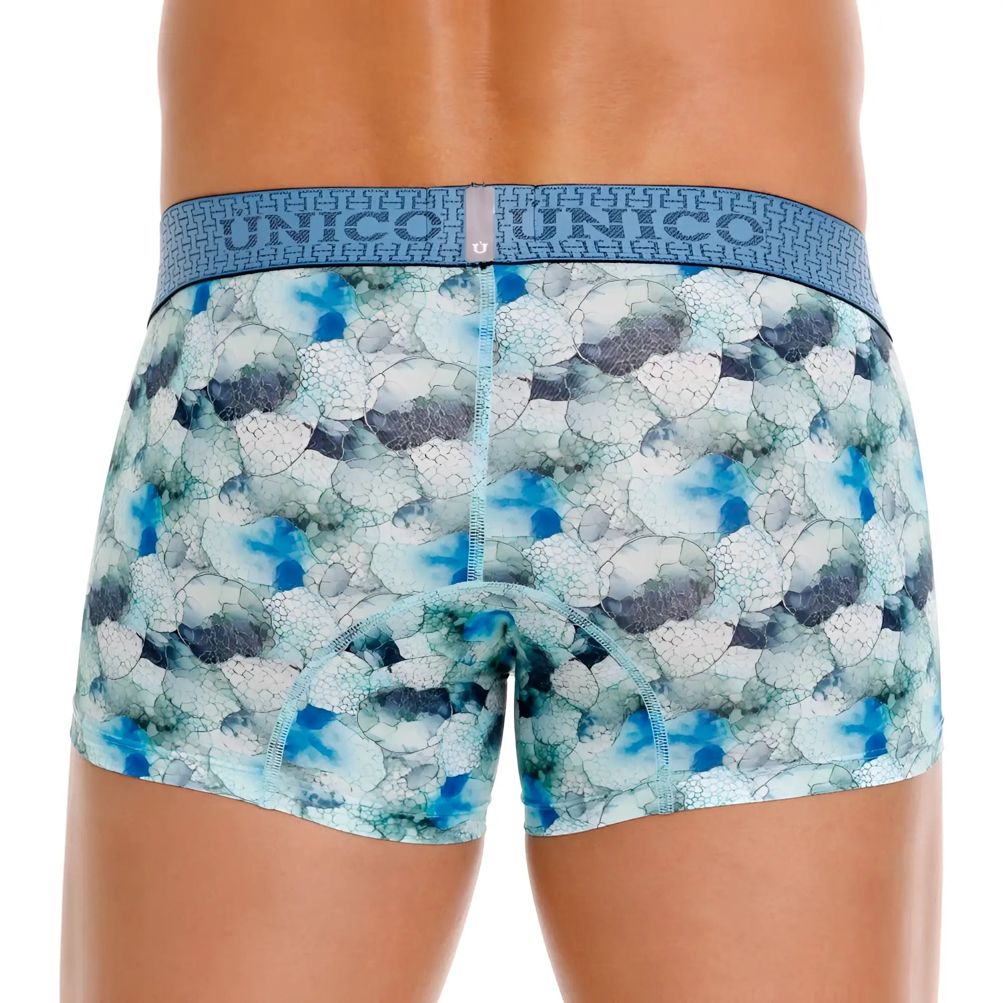 Unico 25020100104 Abalon trunks blue and white patterned men’s boxer briefs with textured abstract bubble design