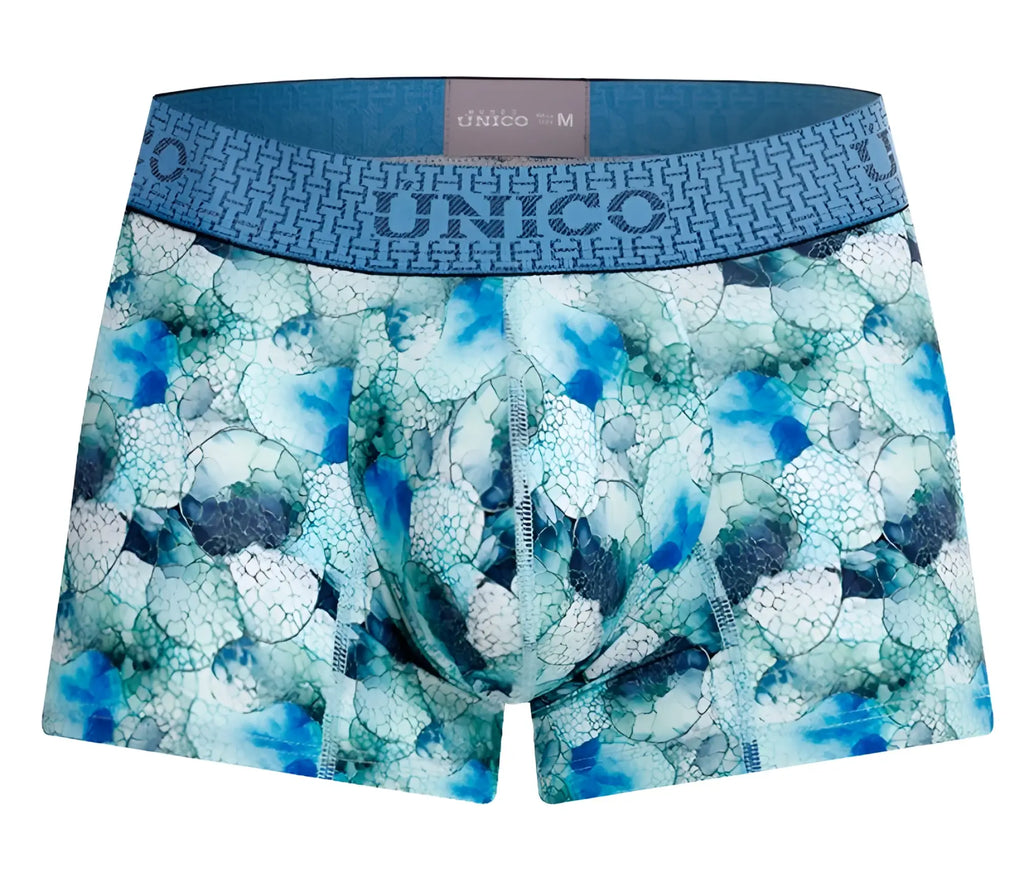 Blue and white patterned unico 25020100104 abalon men’s boxer briefs with geometric waistband design color 43-blue