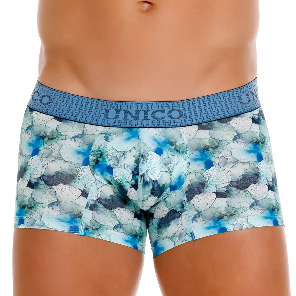 Unico 25020100104 abalon trunks color 43 blue men’s briefs with blue and white cracked stone textured design