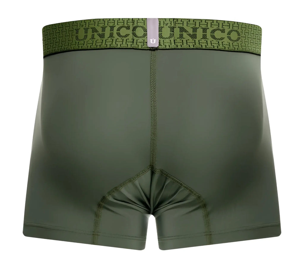 Olive green unico 25020100105 glauco trunks boxer briefs with patterned waistband featuring brand name and logo