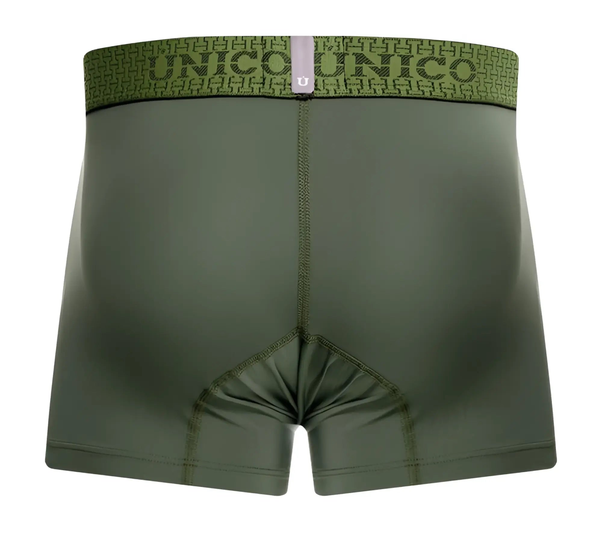 Olive green unico 25020100105 glauco trunks boxer briefs with patterned waistband featuring brand name and logo