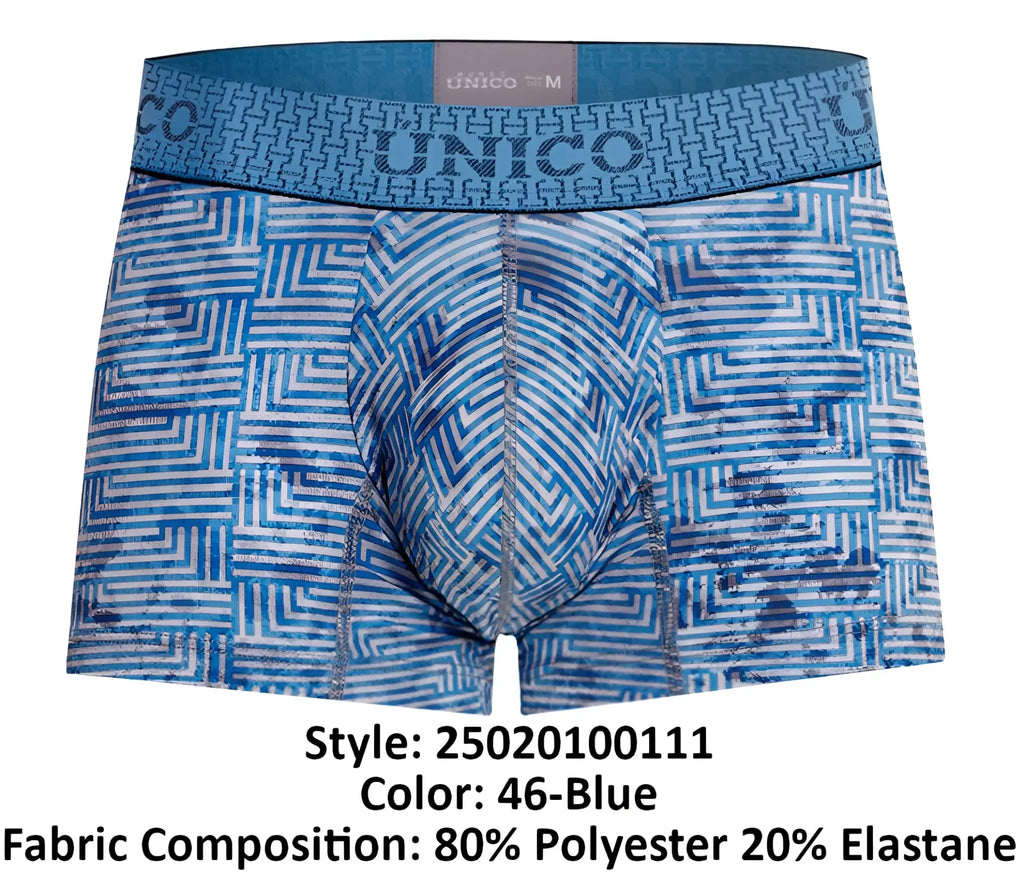 Blue patterned men’s boxer briefs with geometric design and elastic waistband unico 25020100111 ostion trunks