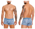 Unico 25020100111 ostion blue men’s boxer briefs with blue patterned fabric and textured unico waistband