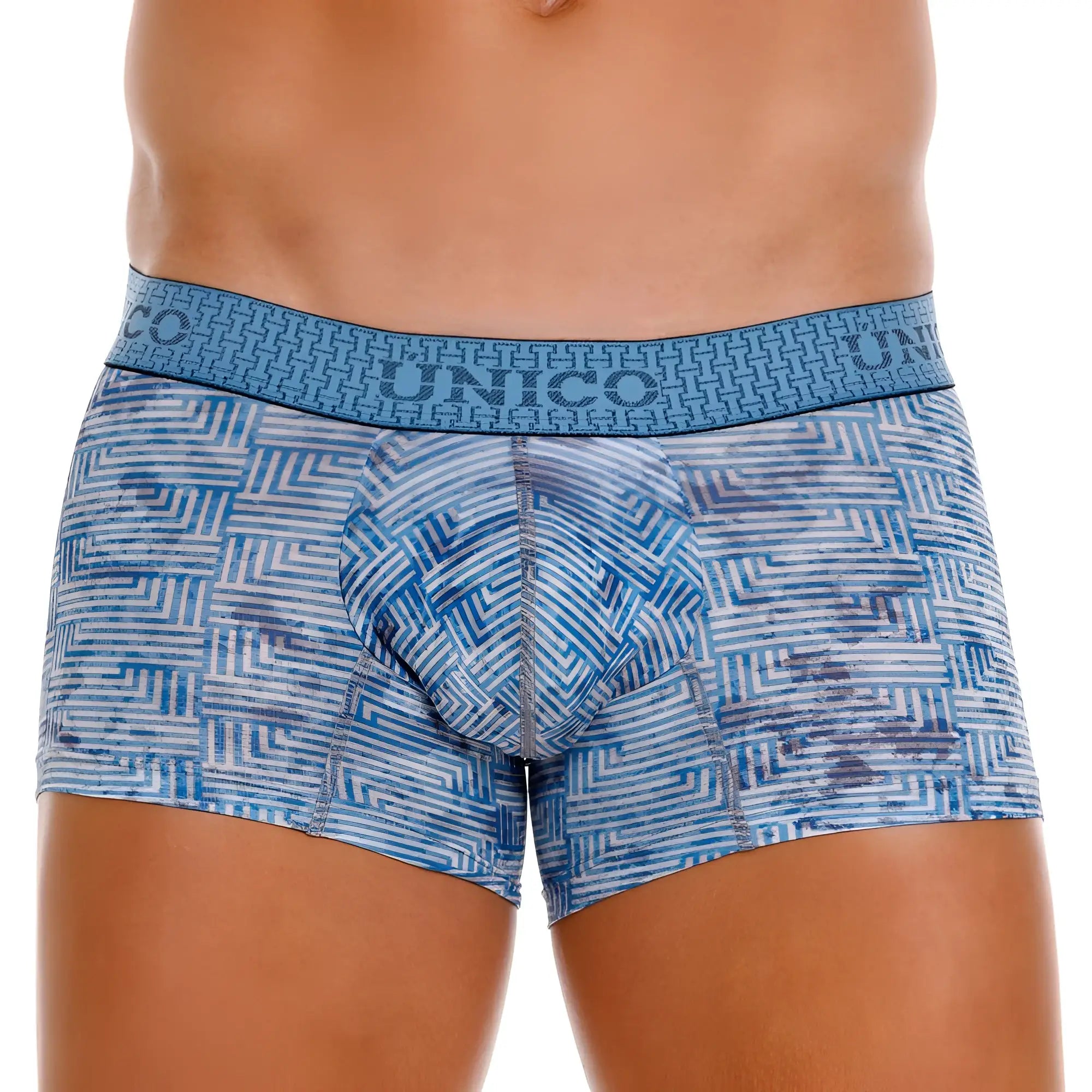 Unico 25020100111 ostion trunks color 46-blue blue and white geometric patterned men’s boxer briefs with matching waistband