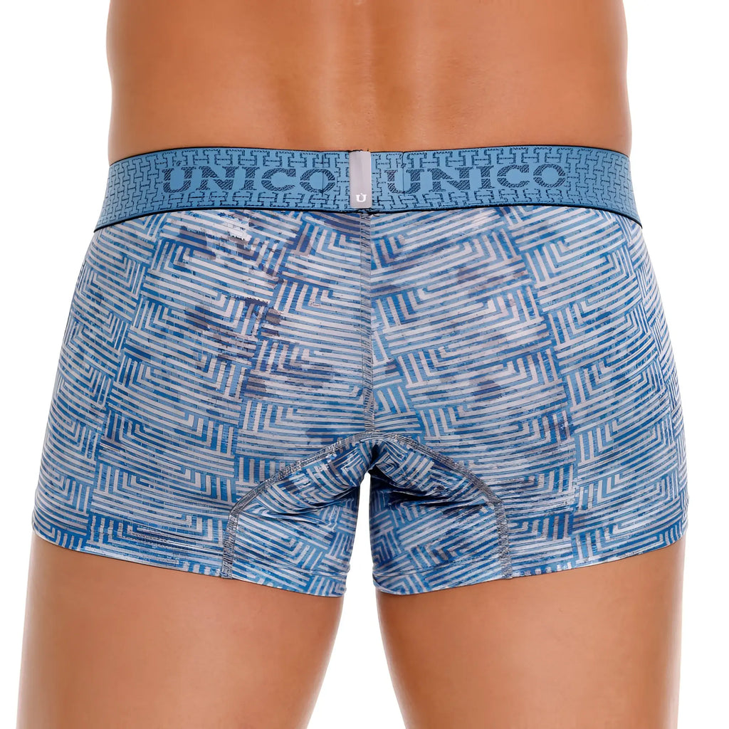 Blue and white geometric patterned unico 25020100111 ostion trunks men’s boxer briefs with matching elastic waistband