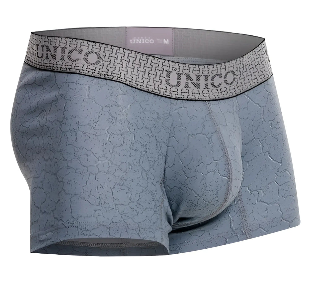 Gray unico men’s boxer briefs with subtle cracked texture and branded waistband in baldios trunks color 59 gray