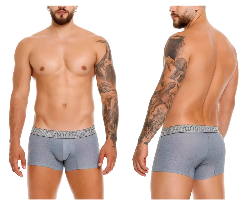Gray textured unico 25020100116 baldio boxer briefs with patterned elastic waistband in color 59-gray