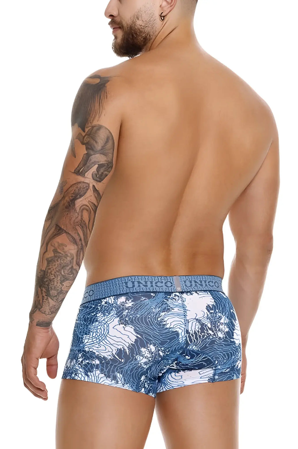 Blue and white patterned unico 25020100117 barniz trunks boxer briefs with textured waistband in blue color