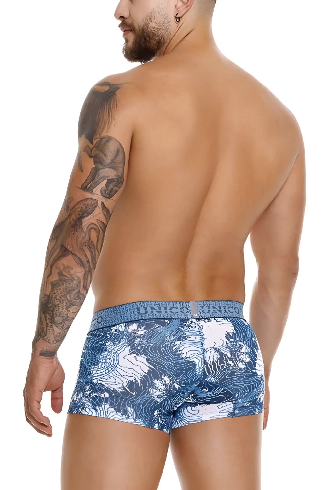 Blue and white patterned unico 25020100117 barniz trunks boxer briefs with textured waistband in blue color