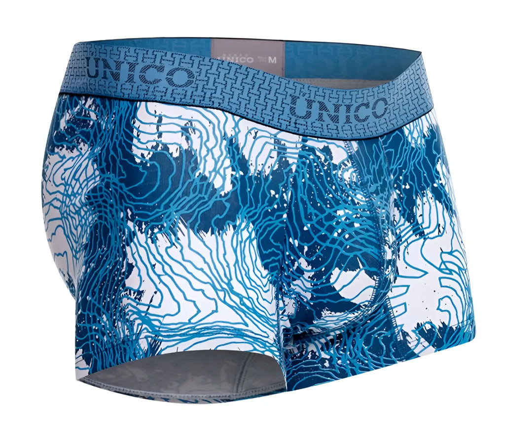 Unico 25020100117 barniz blue men’s boxer briefs with white topographic map pattern for everyday comfort