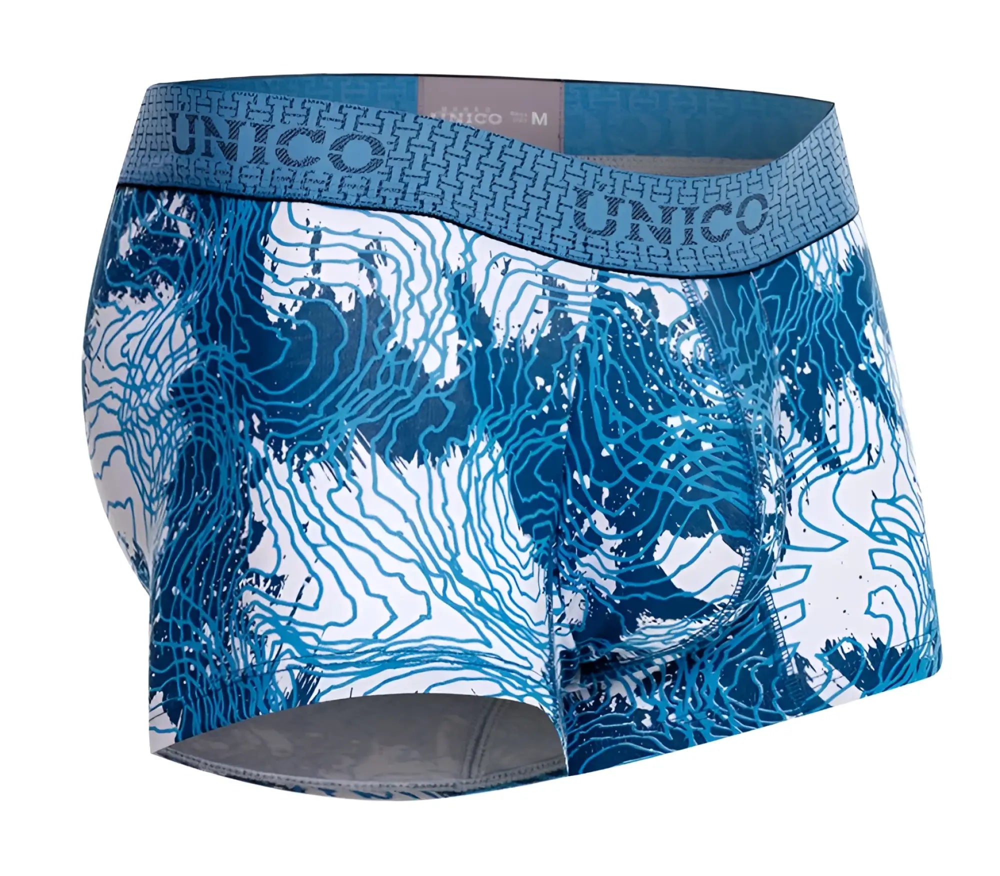 Unico 25020100117 barniz blue men’s boxer briefs with white topographic map pattern for everyday comfort