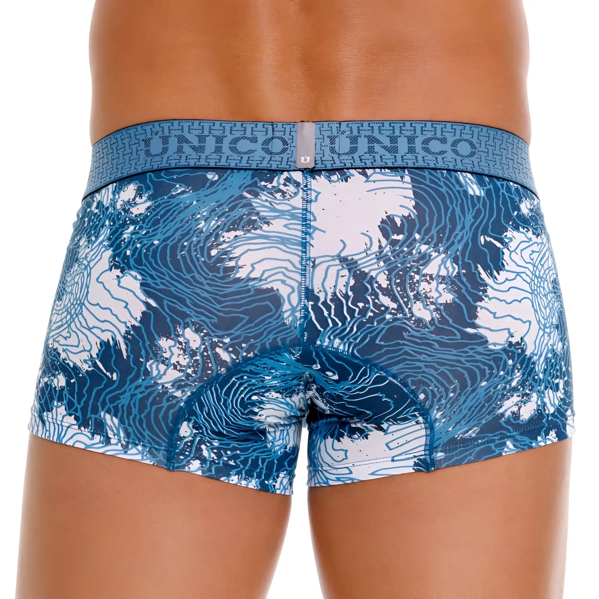 Unico barniz trunks men’s boxer briefs in blue and white topographic pattern with comfortable fabric