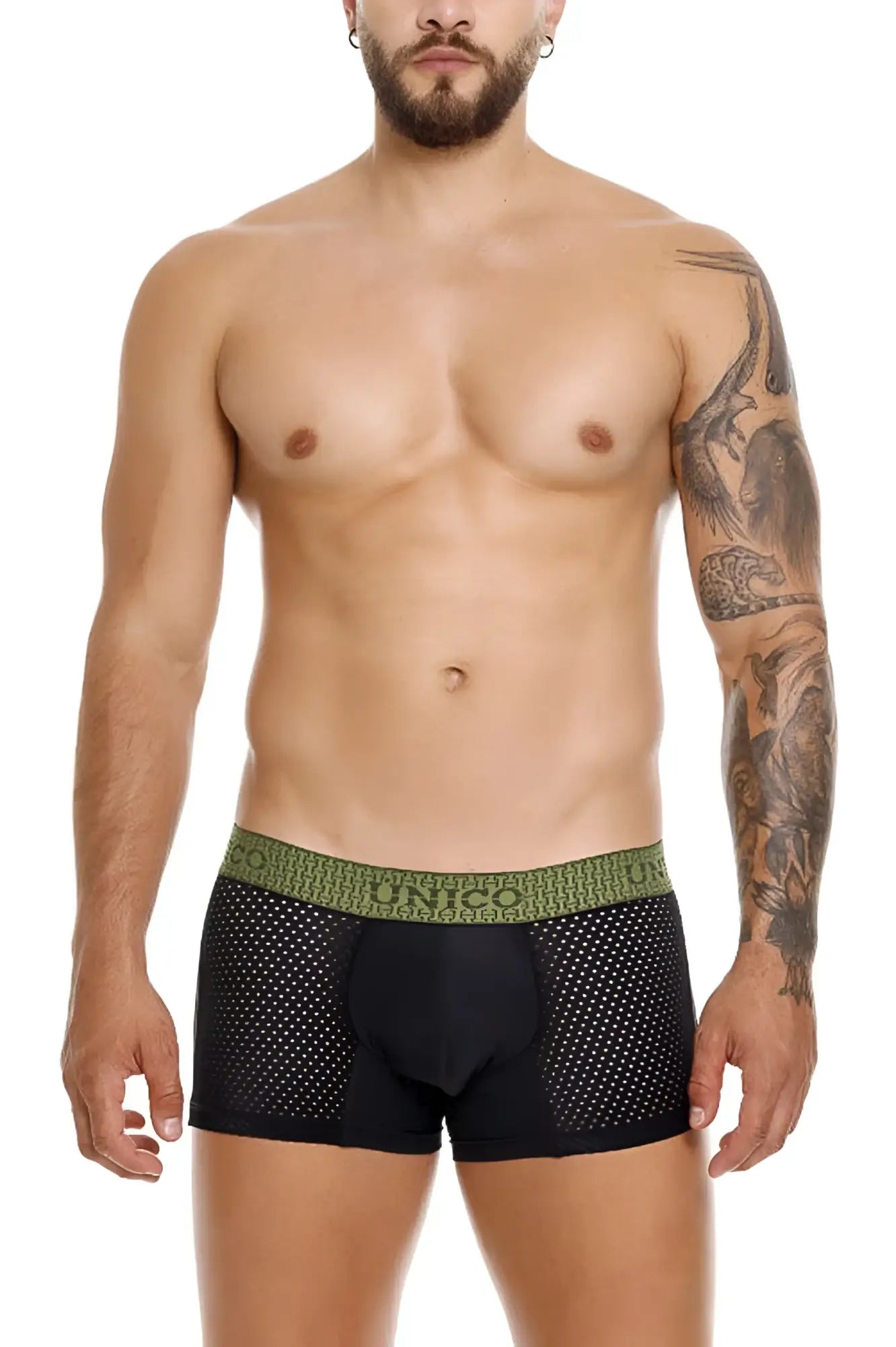 Black mesh boxer briefs with green lunco waistband from unico 25020100121 tribunal trunks color 99 black