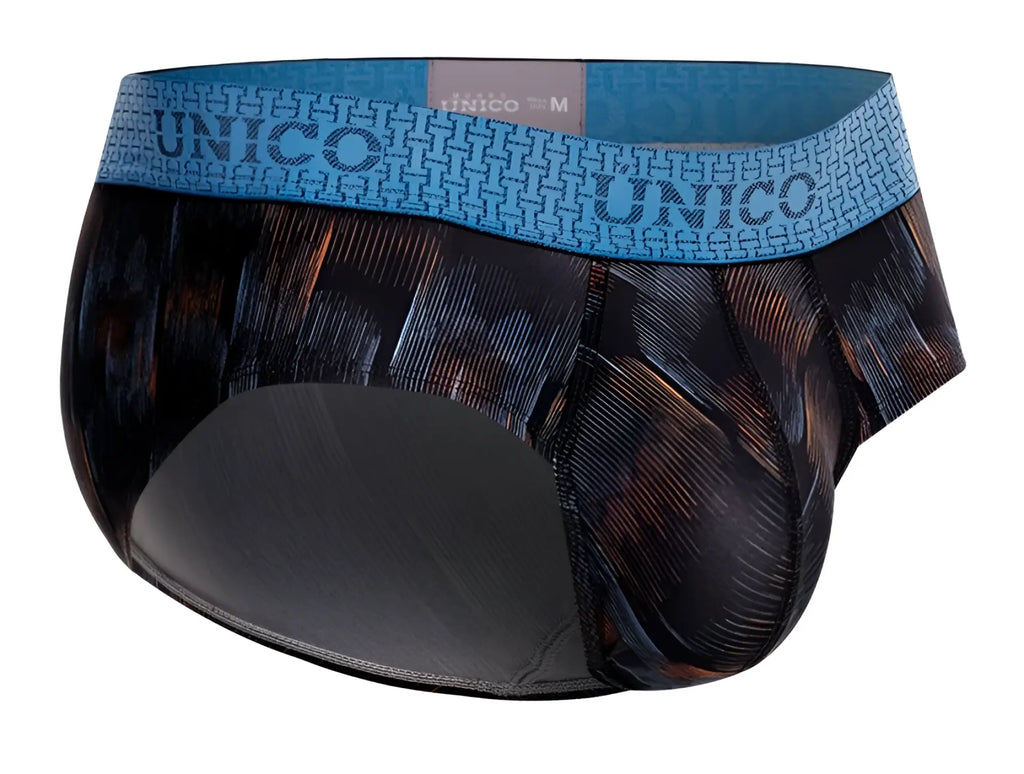 Unico 25020101102 Epitome briefs in black with blue textured abstract patterned fabric for men
