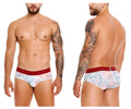Unico 25020101103 Rizo briefs in white and pink pattern with red elastic waistband featuring the Unico brand name