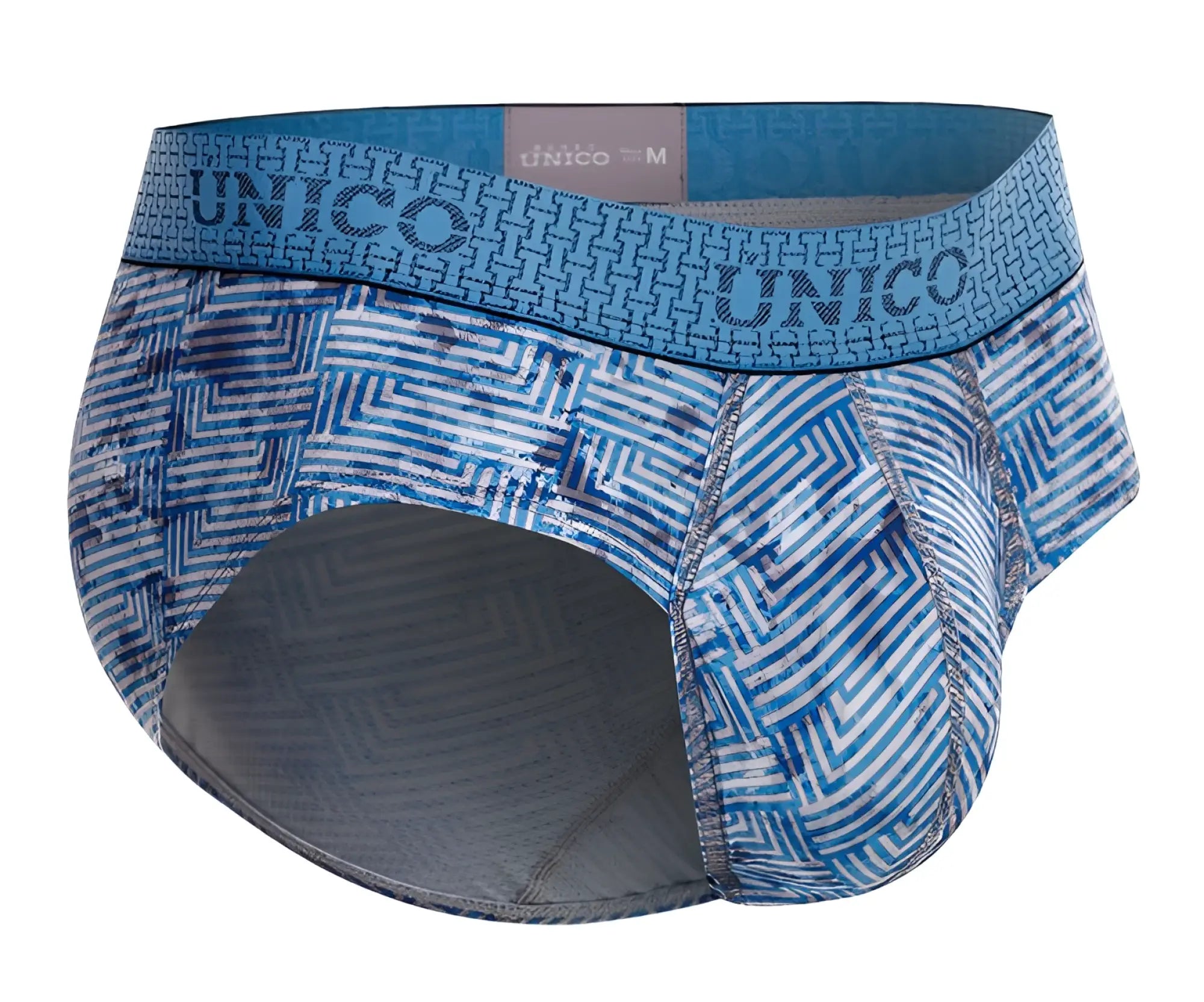 Blue and white geometric-patterned unico 25020101111 ostion briefs with matching elastic waistband in color 46-blue